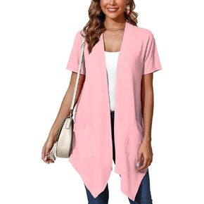 Women's Lightweight Open Front Cardigans Short Sleeve Casual Soft Sheer Cardigan S-2XL with Pockets in Saudi Arabia