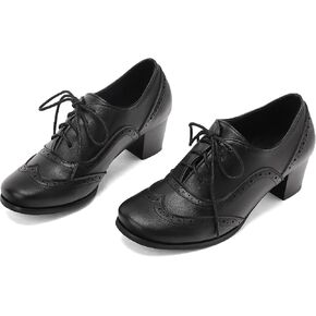 Women's Oxford Block Heel Shoes Wingtip Lace-Up Dress Pumps Classic Brogue,Black,US9.5 in Saudi Arabia