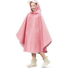 Haloumoning Kids Hooded Rain Poncho Girls Waterproof Lightweight Reusable Raincoat Jacket 4-14 Years in Kuwait