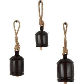 Deco 79 Metal Indoor Outdoor Decorative Cow Bells Tibetan Inspired Meditation Bell with Jute Hanging Rope, Set of 3 Cow Bell 5", 5", 4" H, Black in Kuwait