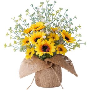 Sunflower Decor, 1 Pcs Farmhouse Rustic Sunflower Kitchen Decor, Centerpieces for Tables, Fake Artificial Sunflowers Flowers in Burlap Bag Vase, Summer Decorations Indoor Outdoor for Home in Saudi Arabia