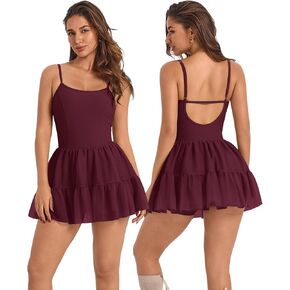 Tennis Dress for Women Ruffle Mesh Cami Workout Backless Dresses with Liner Athletic Golf Dress with Built in Shorts in Kuwait