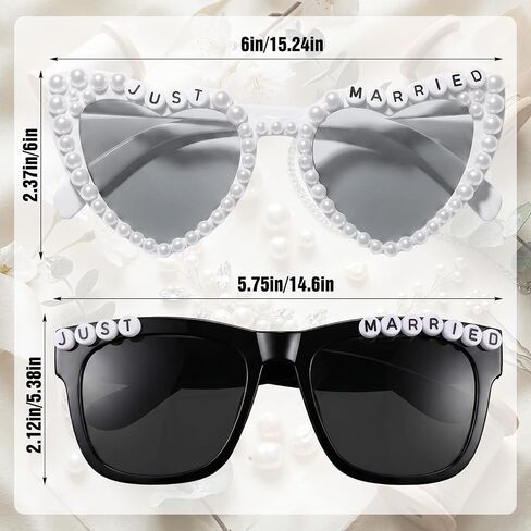2 Pcs Bride and Groom Sunglasses, Just Married Sunglasses for Wedding Bachelorette Party Decorations Honeymoon Accessories (White and Black) in Kuwait