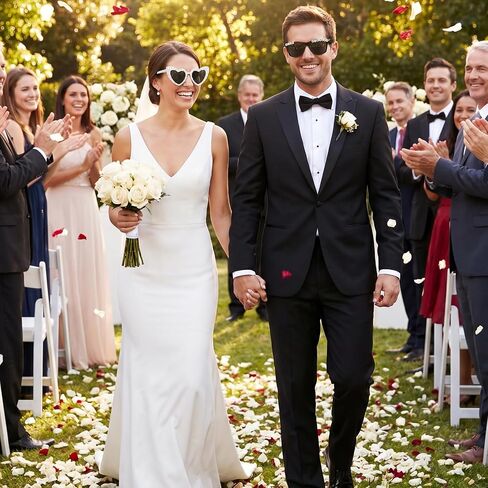 2 Pcs Bride and Groom Sunglasses, Just Married Sunglasses for Wedding Bachelorette Party Decorations Honeymoon Accessories (White and Black) in Kuwait