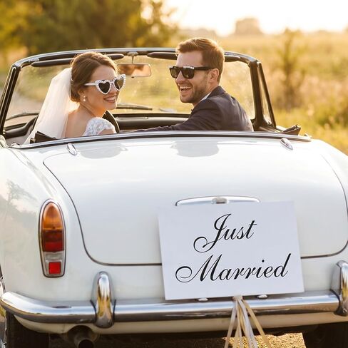 2 Pcs Bride and Groom Sunglasses, Just Married Sunglasses for Wedding Bachelorette Party Decorations Honeymoon Accessories (White and Black) in Kuwait