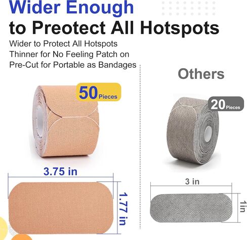 Blister Prevention Tapes for Ball of Foot | Pre-Cut & Ultra Large Bandages for Feet Hot Spots | Waterproof & Strong Stick Patches for Foot | Self-Stick Blister Cushions, 50 PICS, Beige in Saudi Arabia