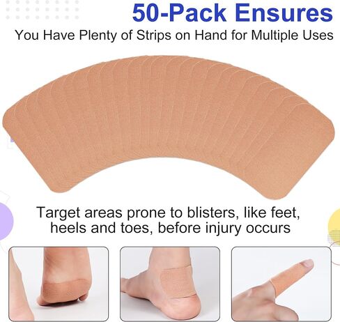 Blister Prevention Tapes for Ball of Foot | Pre-Cut & Ultra Large Bandages for Feet Hot Spots | Waterproof & Strong Stick Patches for Foot | Self-Stick Blister Cushions, 50 PICS, Beige in Saudi Arabia
