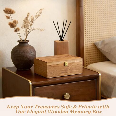 Acacia Wood Keepsake Memory Box with Hinged Lid, 11" x 8⅞" x 5" Large Treasure Chest Box, Wooden Decorative Storage Boxes with Golden Lock for Photos, Letters, Jewelry, Crafts in Saudi Arabia