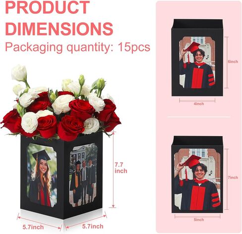 15 Pack Graduation Box Centerpieces for Table 6/7 Inch Photo Display，Picture Table Box Photo Props Frame for Grad Party Favors Birthday Wedding Dinner Party Graduation Decorations（Black） in Saudi Arabia