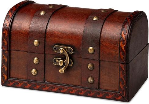 Mini Wooden Treasure Chest, Engineered Wood Pirate Chest Decorative Box for Jewelry, Coins, Small Collectibles and Keepsakes, Vintage Rustic Antique Style Storage Wood Chest (6.7 x 3.9 x 3.9 Inch) in Saudi Arabia