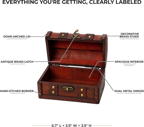 Mini Wooden Treasure Chest, Engineered Wood Pirate Chest Decorative Box for Jewelry, Coins, Small Collectibles and Keepsakes, Vintage Rustic Antique Style Storage Wood Chest (6.7 x 3.9 x 3.9 Inch) in Saudi Arabia