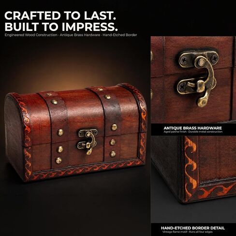 Mini Wooden Treasure Chest, Engineered Wood Pirate Chest Decorative Box for Jewelry, Coins, Small Collectibles and Keepsakes, Vintage Rustic Antique Style Storage Wood Chest (6.7 x 3.9 x 3.9 Inch) in Saudi Arabia