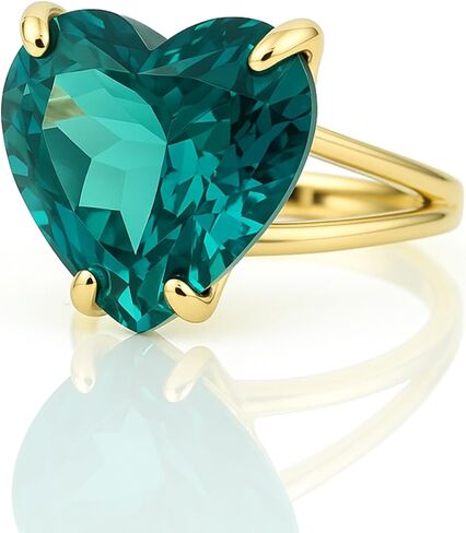 Blue Tourmaline Heart Ring - 14k Solid Gold Double Band Statement Ring - October Birthstone Heart Cut Semiprecious Gemstone Ring in Kuwait
