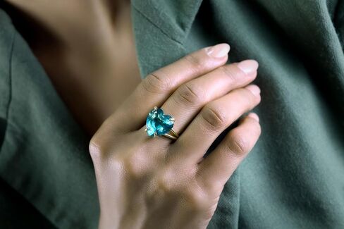 Blue Tourmaline Heart Ring - 14k Solid Gold Double Band Statement Ring - October Birthstone Heart Cut Semiprecious Gemstone Ring in Kuwait