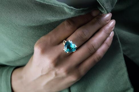 Blue Tourmaline Heart Ring - 14k Solid Gold Double Band Statement Ring - October Birthstone Heart Cut Semiprecious Gemstone Ring in Kuwait