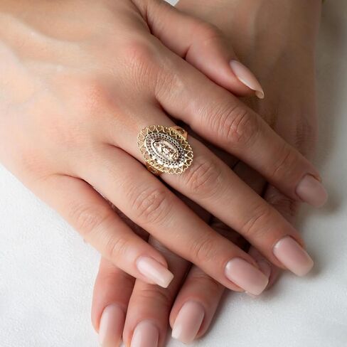 Claddagh Gold 10K &14K Tri Tone Lady Of Guadalupe Sacred Heart Oval Medallion Ring Available In Yellow/Rose/White with Multiple Ring Size in Kuwait