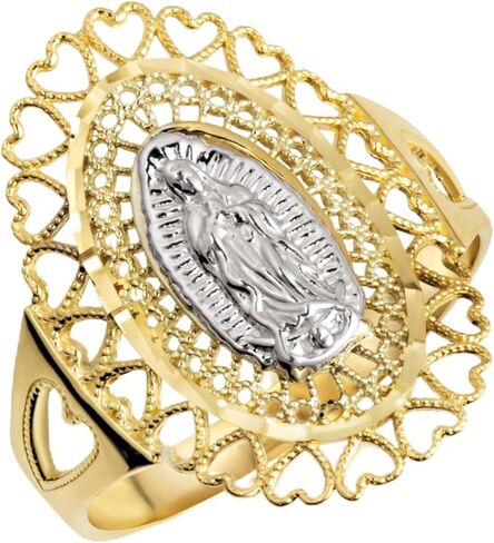 Claddagh Gold 10K &14K Tri Tone Lady Of Guadalupe Sacred Heart Oval Medallion Ring Available In Yellow/Rose/White with Multiple Ring Size in Kuwait