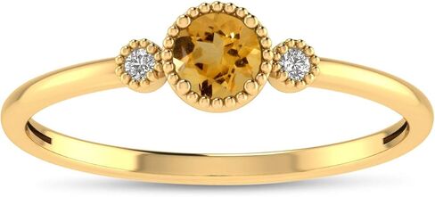 14K Genuine Yellow Gold Round Natural Gemstone and Diamond Milgrain Solitaire Ring in Kuwait