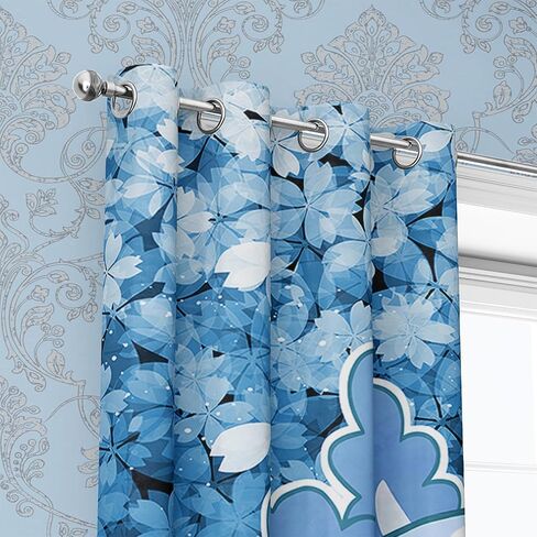 QOOMO Kawaii Axolotl Window Curtains for Kids Room 43W x 89L inch 2 Panels,Blue Cherry Window Drapes,Sparkling Stars Decorative Printed Curtains for Living Room Wall Decor Fabric in Saudi Arabia