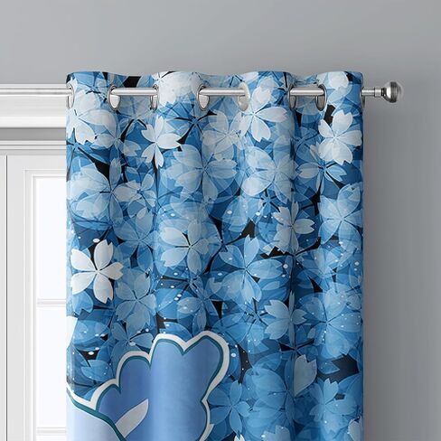 QOOMO Kawaii Axolotl Window Curtains for Kids Room 43W x 89L inch 2 Panels,Blue Cherry Window Drapes,Sparkling Stars Decorative Printed Curtains for Living Room Wall Decor Fabric in Saudi Arabia