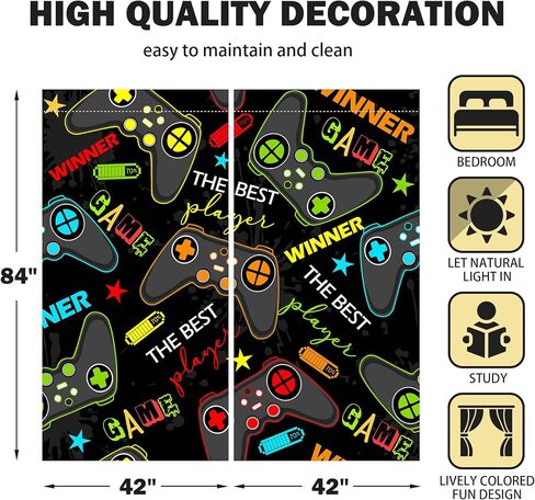 Gamer Gaming Gamepad Window Curtains for Kids Teens Boys Girls, Colorful Game Controller Curtains Living Room Home Decor, Rod Pocket Window Drapes 2 Panel, 84"x84" in Kuwait