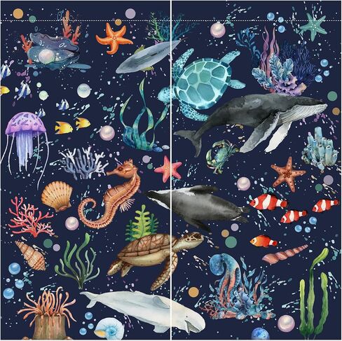 Nautical Coastal Window Curtains for Kids Teens Boys Girls, Ocean Sea Animals Turtle Whale Shark Print Curtains Bedroom Nursery Toddler Home Decor, Summer Rod Pocket Window Drapes 2 Panel, 84" in Saudi Arabia