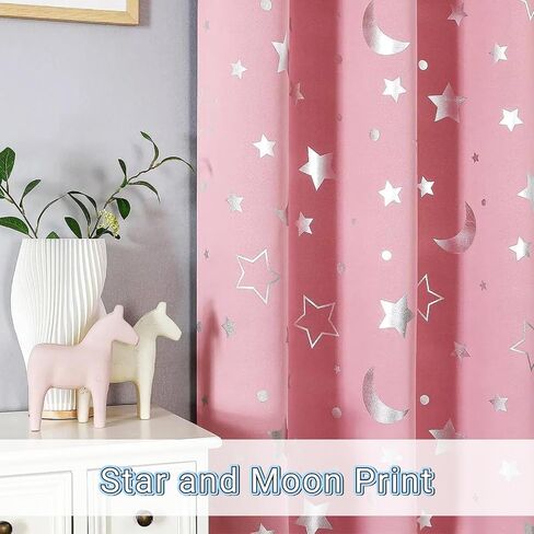 2 Panels Girls Blackout Curtains for Bedroom, Pink Star Moon Curtains for Boys Nursery Room, Dreamy Starry Sky Theme Room Decoration, Insulation and Privacy Protection (Pink, W52×L72) in Saudi Arabia