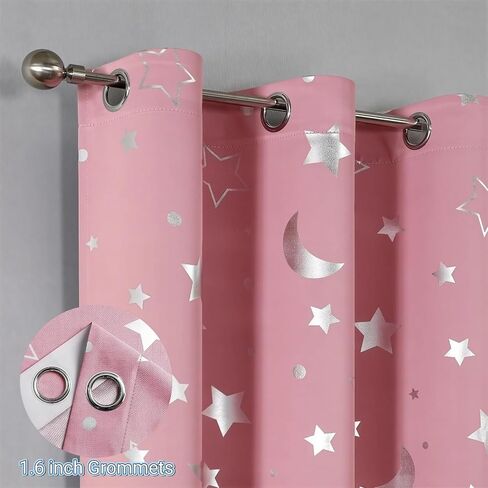 2 Panels Girls Blackout Curtains for Bedroom, Pink Star Moon Curtains for Boys Nursery Room, Dreamy Starry Sky Theme Room Decoration, Insulation and Privacy Protection (Pink, W52×L72) in Saudi Arabia