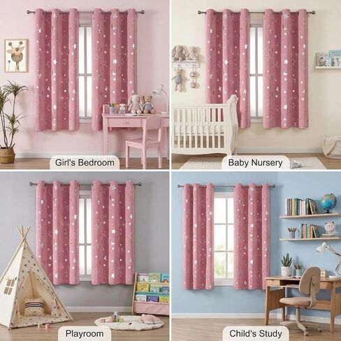 2 Panels Girls Blackout Curtains for Bedroom, Pink Star Moon Curtains for Boys Nursery Room, Dreamy Starry Sky Theme Room Decoration, Insulation and Privacy Protection (Pink, W52×L72) in Saudi Arabia