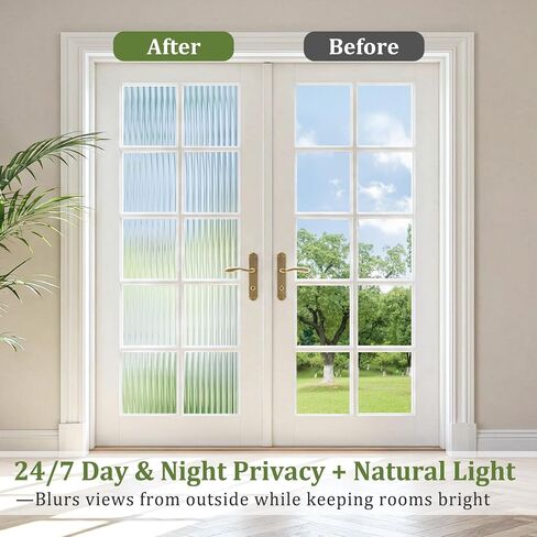 Beautyhero Window Privacy Film, Frosted Reeded Glass Cling, 3D Decorative Coverings with UV Blocking, Adhesive Stickers for Bathroom Doors Cabinet in Kuwait