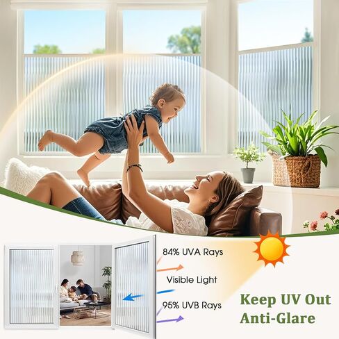 Beautyhero Window Privacy Film, Frosted Reeded Glass Cling, 3D Decorative Coverings with UV Blocking, Adhesive Stickers for Bathroom Doors Cabinet in Kuwait