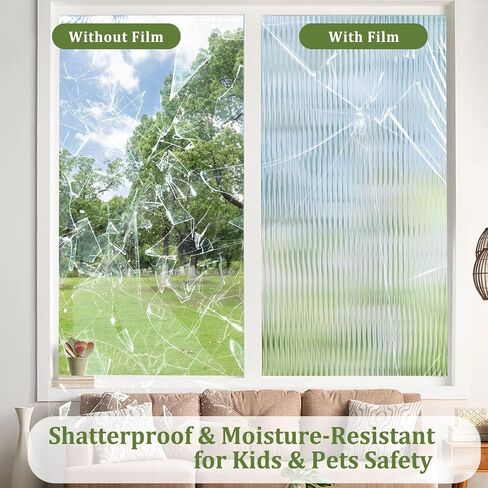 Beautyhero Window Privacy Film, Frosted Reeded Glass Cling, 3D Decorative Coverings with UV Blocking, Adhesive Stickers for Bathroom Doors Cabinet in Kuwait