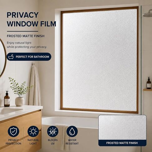 Soqool Frosted Window Privacy Film Self Adhesive Peel and Stick, Privacy Glass Windows Film for Bathroom Shower Door, Anti-UV, Anti-Glare, Heat Blocking Window Cover, 17.7 x 78.7 Inch in Saudi Arabia