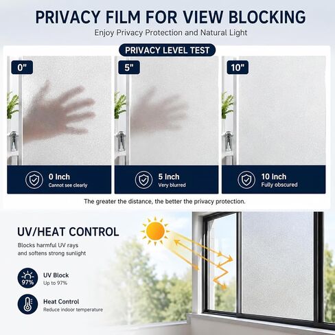 Soqool Frosted Window Privacy Film Self Adhesive Peel and Stick, Privacy Glass Windows Film for Bathroom Shower Door, Anti-UV, Anti-Glare, Heat Blocking Window Cover, 17.7 x 78.7 Inch in Saudi Arabia