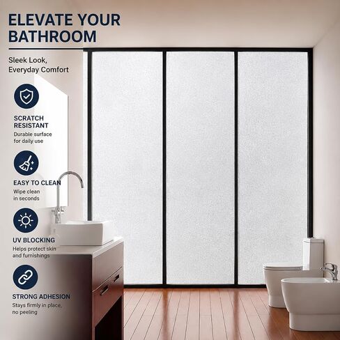 Soqool Frosted Window Privacy Film Self Adhesive Peel and Stick, Privacy Glass Windows Film for Bathroom Shower Door, Anti-UV, Anti-Glare, Heat Blocking Window Cover, 17.7 x 78.7 Inch in Saudi Arabia