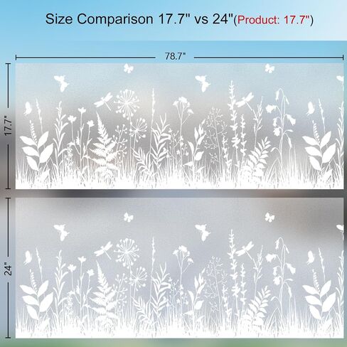 Window Privacy Film 17.7" x 78.7", Frosted Glass Window Film with Floral Pattern Decorative Privacy Window Film Static Cling No Glue Light Filtering UV Blocking for Home Bathroom Office in Saudi Arabia