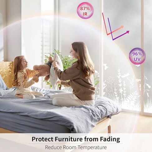 Window Privacy Film 17.7" x 78.7", Frosted Glass Window Film with Floral Pattern Decorative Privacy Window Film Static Cling No Glue Light Filtering UV Blocking for Home Bathroom Office in Saudi Arabia