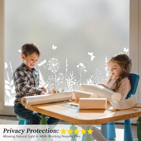 Window Privacy Film 17.7" x 78.7", Frosted Glass Window Film with Floral Pattern Decorative Privacy Window Film Static Cling No Glue Light Filtering UV Blocking for Home Bathroom Office in Saudi Arabia