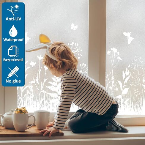 Window Privacy Film 17.7" x 78.7", Frosted Glass Window Film with Floral Pattern Decorative Privacy Window Film Static Cling No Glue Light Filtering UV Blocking for Home Bathroom Office in Saudi Arabia