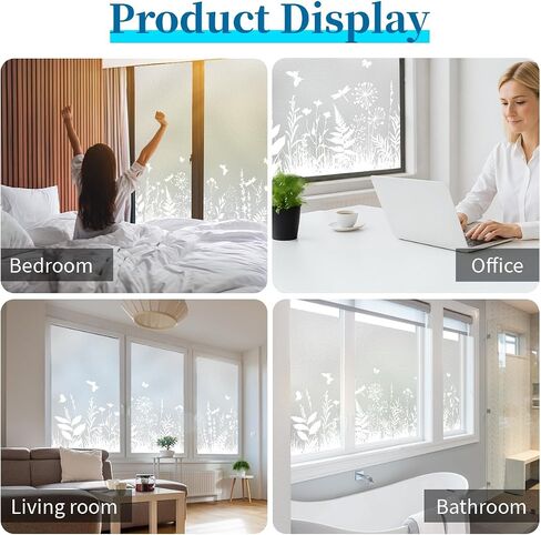 Window Privacy Film 17.7" x 78.7", Frosted Glass Window Film with Floral Pattern Decorative Privacy Window Film Static Cling No Glue Light Filtering UV Blocking for Home Bathroom Office in Saudi Arabia