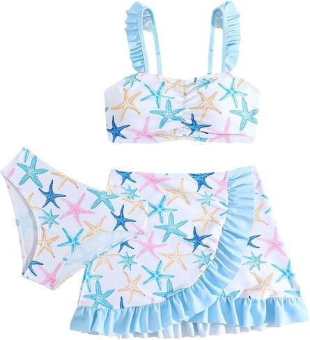 SOLY HUX Girl's Cute Bikini Set 3 Piece Starfish Swimsuits Kids Bathing Suit with Skirt Beachwear in Kuwait