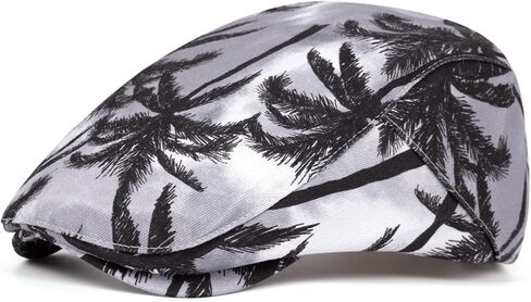 Mens Tropical Palm Tree Ivy Cap, Grey Satin Hawaiian Flat Hat for Summer Beach in Kuwait