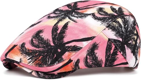 Mens Tropical Palm Tree Ivy Cap, Grey Satin Hawaiian Flat Hat for Summer Beach in Kuwait