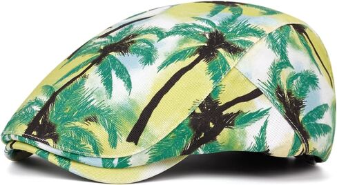 Mens Tropical Palm Tree Ivy Cap, Grey Satin Hawaiian Flat Hat for Summer Beach in Kuwait