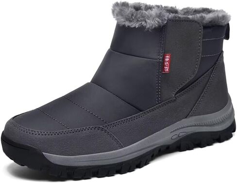 Jakcuz Mens Waterproof Warm Faux Fur Hook and Loop Snow Boots Size 38-48 Cotton High Top Non-slip Walking Boot Shoes in Kuwait