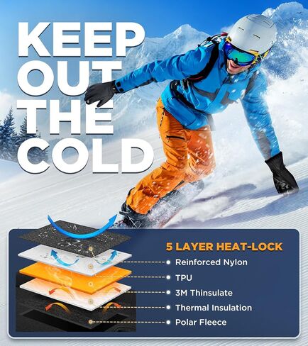 -10℉ Waterproof Winter Gloves Men, Touchscreen Fingers Snow Ski Gloves Women, 5-Layer Touch Screen Cold Weather Gloves in Saudi Arabia