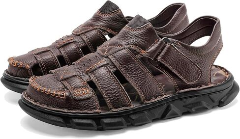 Moodeng Men's Leather Sandals Outdoor Sport Sandals Athletic Closed Toe Sandals Hand Sewing Comfortable Walking in Saudi Arabia
