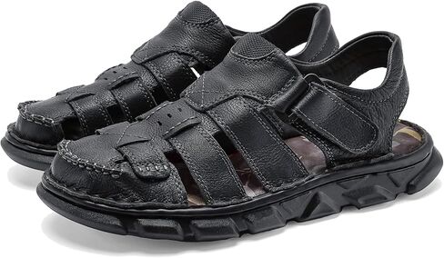 Moodeng Men's Leather Sandals Outdoor Sport Sandals Athletic Closed Toe Sandals Hand Sewing Comfortable Walking in Saudi Arabia