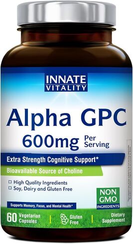 Innate Vitality Alpha GPC 600mg, Highly Bioavailable Choline Supplement for Acetylcholine, Extra Strength, Supports Healthy Memory, Focus and Clarity, 60 Vegan Capsules in Saudi Arabia