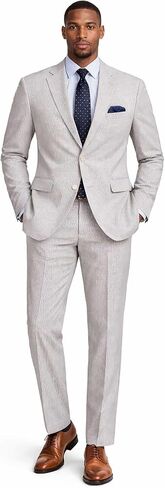 Men's Seersucker 2-Piece Suit – Modern Fit, Adjustable Waist, Lightweight, Includes Socks in Kuwait